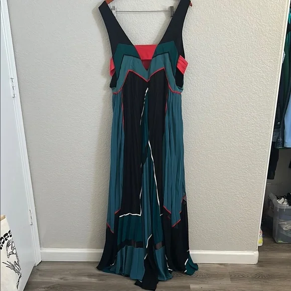 BCBGMaxAzria Black and Teal Maxi Dress  W/L - Picture 4 of 5